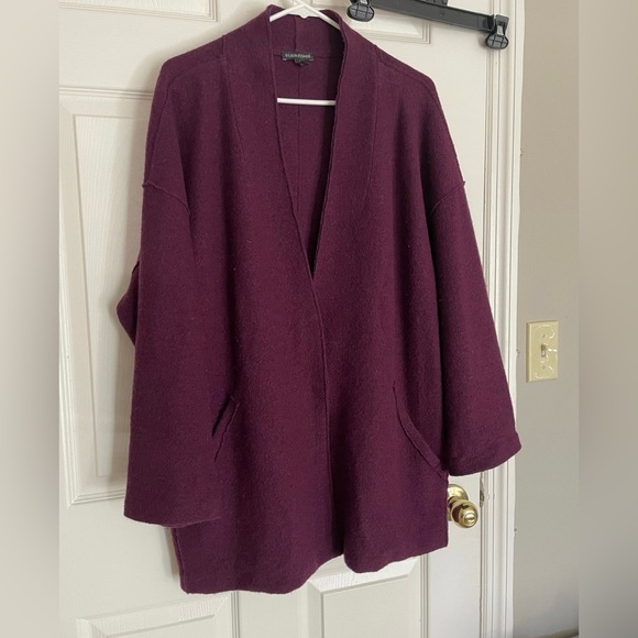 Eileen fisher 100% wool purple open cardigan women’s large - Picture 1 of 10